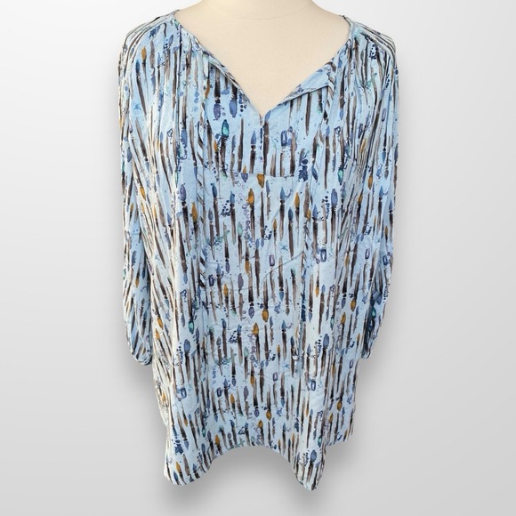 EVRI Tops - Evri Woman's Size 2X Top‎ Shirt Tunic Blue Lightweight Flowy 3/4 Sleeve